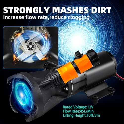 folconroad Macerator Pump for RV, 12V 12GPM RV Macerator with Quick-Release, Sewage Pump with Garden Hose Discharge Port for Marine, Campers, Kitchen, and Bathroom - Image 4