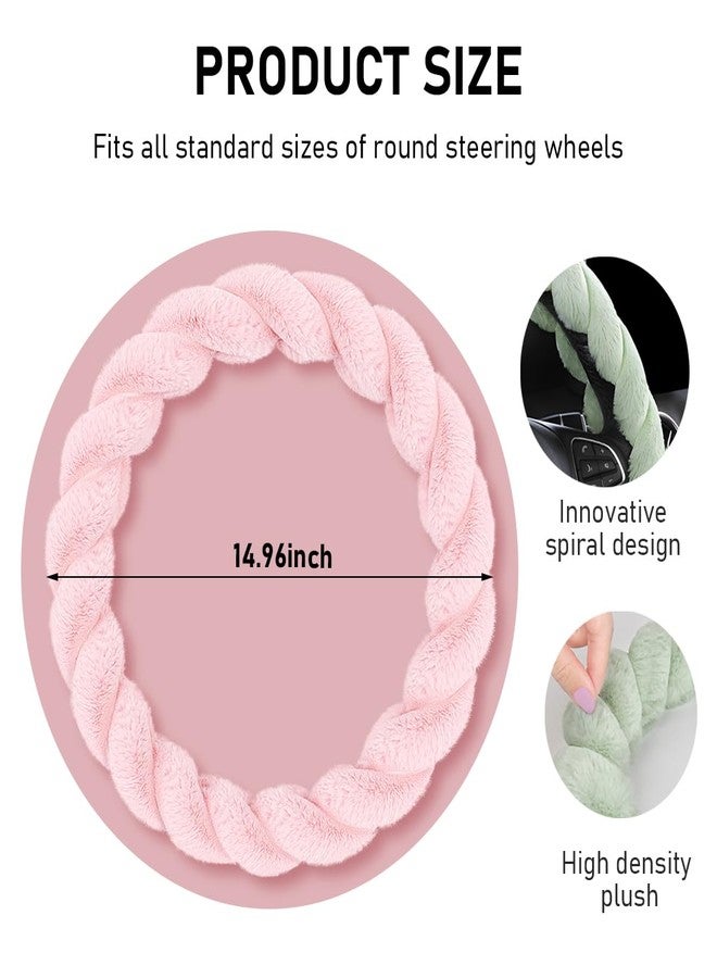KVAEY Fluffy Car Steering Wheel Cover, 15 Inches Anti-Slip Round Fuzzy Winter Steering Wheel Protector, Soft Warm Plush Steering Wheel Cover for Women Girls, Car Accessories (Pink) - Image 2