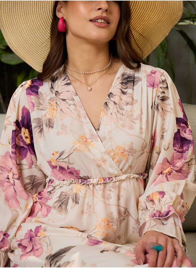SASSAFRAS Floral Print V-Neck Flared Maxi Dress  - Image 4