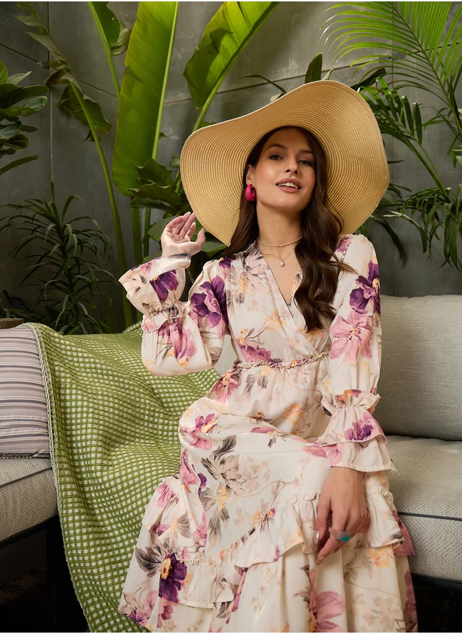 ساسافراس Floral Print V-Neck Flared Maxi Dress
