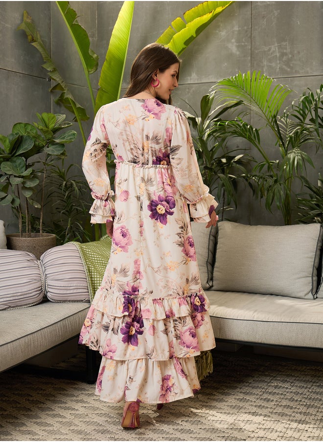 SASSAFRAS Floral Print V-Neck Flared Maxi Dress  - Image 5
