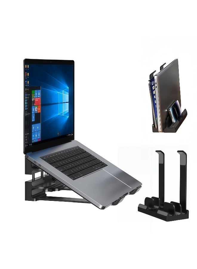 YelaJoy Vertical laptop stand, Computer Stand, suitable for MacBook Pro and MacBook Air office desk accessories adjustable, adjustable, supports up to 17.3-inch laptop riser, Standing Notebook Holder, Black - Image 1