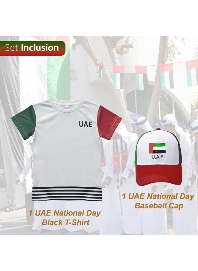 المنزل الذكي هوم سمارت قميص أبيض بنقشة علم اليوم الوطني مع قبعة للأطفال احتفل باليوم الوطني لدولة الإمارات العربية المتحدة بأناقة الزي الوطني لدولة الإمارات العربية المتحدة للمناسبات الوطنية الاحتفالية - Image 3