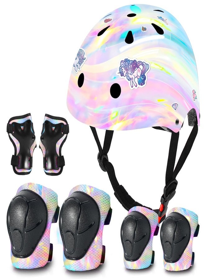JIFAR Bike Helmet Set with Knee Pads Elbow Pads Wrist Guards,Adjustable Helmet Protection Gear Set for Girl Kids&Youth,Protective Gear Set for Sport Cycling Bike Roller Skating Scooter - Image 1
