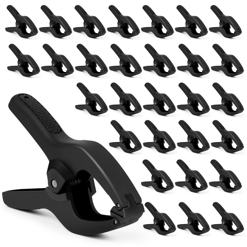 ACOSEA Small Spring Clamps 35 inch 30 PackPlastic Mini ClipsHeavy Duty for craftsWoodworkingBackdrop Photography StudiosBlack