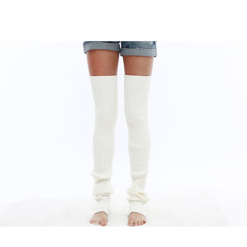 Women Warm Crochet Knitted Leg Socks Latin Dance Yoga Sports Protective Leg Warmers - Size L(White) - Image 2