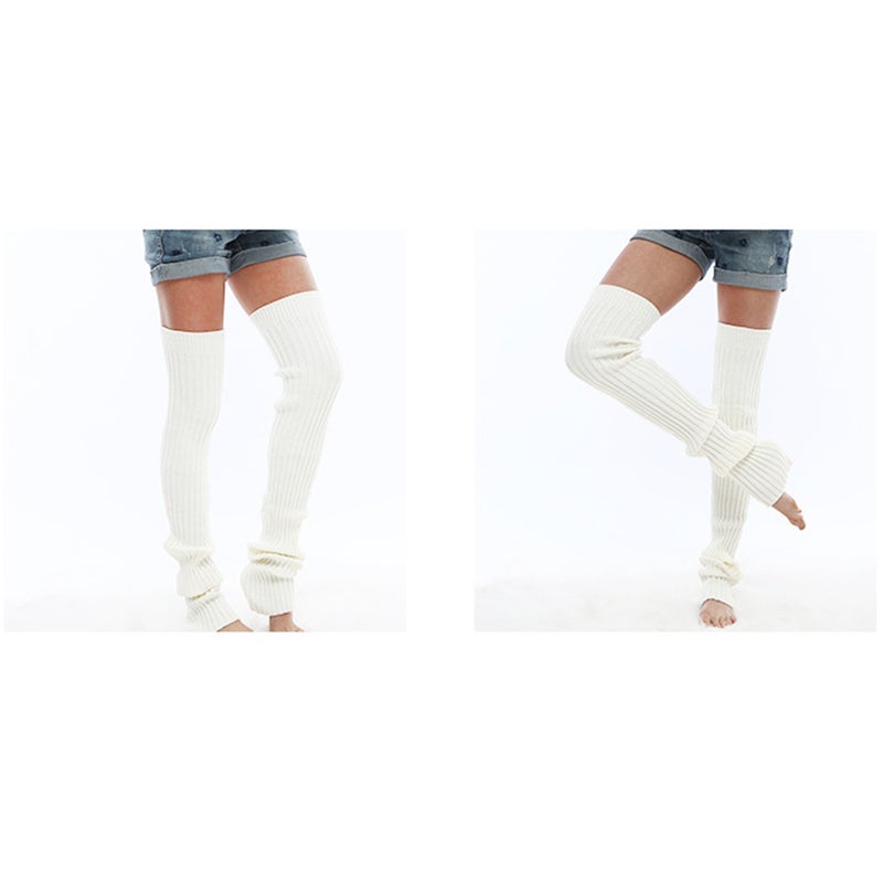 Women Warm Crochet Knitted Leg Socks Latin Dance Yoga Sports Protective Leg Warmers - Size L(White) - Image 4