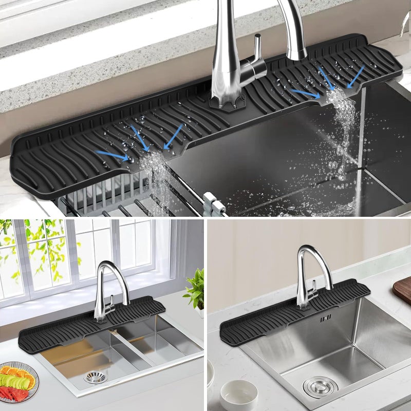 EBIGIC حماية حوض المطبخ Gen2-30" x 6'' حصيرة سيليكون لحماية الحوض تناسب سطح العمل، الحمام، المزرعة، RV من EBIGIC (أسود) - Image 4