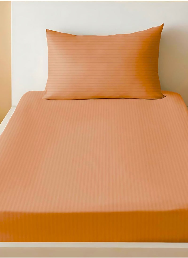 MAXQON - Fitted Elastic Bedsheet Set With Pillow Covers, King/Queen/Double/Single Sizes, Color Peach - Image 1