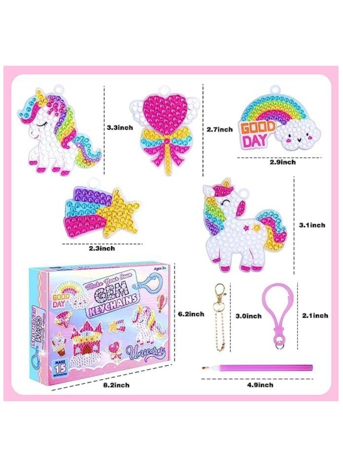 Diamond Painting Kit For Kids with Keychains, Diamond Art for Kids, Diamond Dot Gem Art Kits for Kids, Kids Arts and Crafts for Kid Ages Over 3, Unicorn Painting Kit  - Image 2
