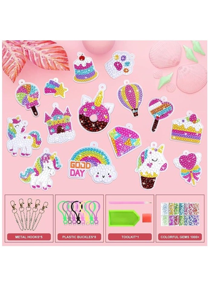 Diamond Painting Kit For Kids with Keychains, Diamond Art for Kids, Diamond Dot Gem Art Kits for Kids, Kids Arts and Crafts for Kid Ages Over 3, Unicorn Painting Kit  - Image 3
