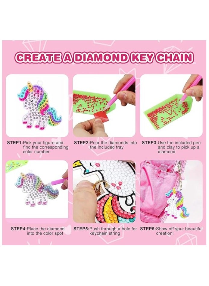 Diamond Painting Kit For Kids with Keychains, Diamond Art for Kids, Diamond Dot Gem Art Kits for Kids, Kids Arts and Crafts for Kid Ages Over 3, Unicorn Painting Kit  - Image 4