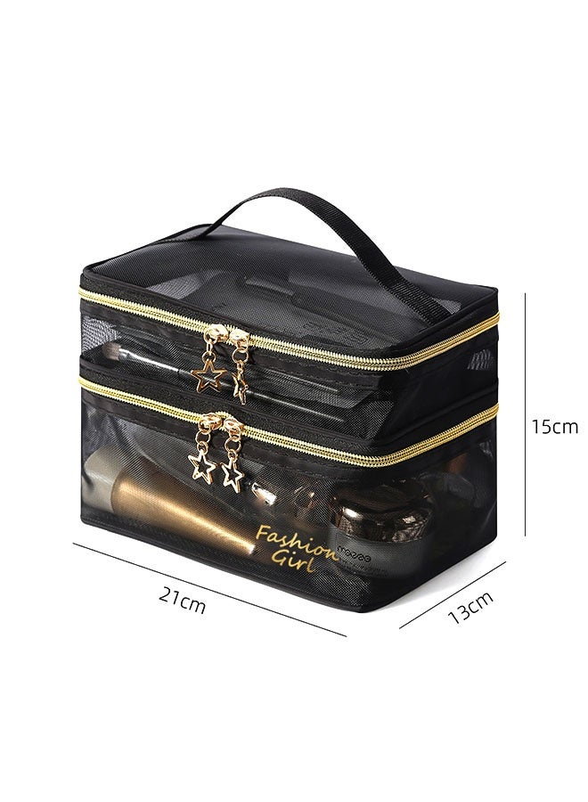 Makeup Bag,Portable Cosmetic Bag,Large Capacity Travel Makeup Bag for Women,Toiletry Bag  Makeup Case Organizer for Girls With Handle and Divider, Beautiful Travel Organizing Toiletry Bag,Soft Touch, Waterproof, Black - women's makeup bag, travel makeup bag, storage bag, personal care bag, portable bag(Black） - Image 2