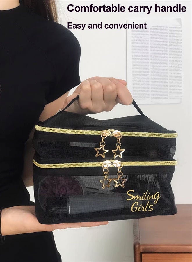 Makeup Bag,Portable Cosmetic Bag,Large Capacity Travel Makeup Bag for Women,Toiletry Bag  Makeup Case Organizer for Girls With Handle and Divider, Beautiful Travel Organizing Toiletry Bag,Soft Touch, Waterproof, Black - women's makeup bag, travel makeup bag, storage bag, personal care bag, portable bag(Black） - Image 3