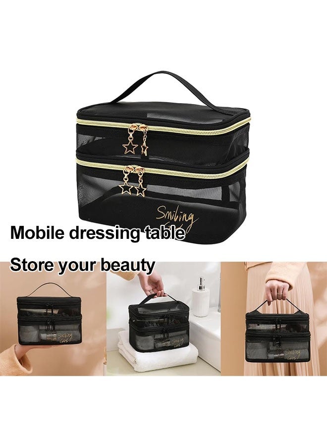 Makeup Bag,Portable Cosmetic Bag,Large Capacity Travel Makeup Bag for Women,Toiletry Bag  Makeup Case Organizer for Girls With Handle and Divider, Beautiful Travel Organizing Toiletry Bag,Soft Touch, Waterproof, Black - women's makeup bag, travel makeup bag, storage bag, personal care bag, portable bag(Black） - Image 4