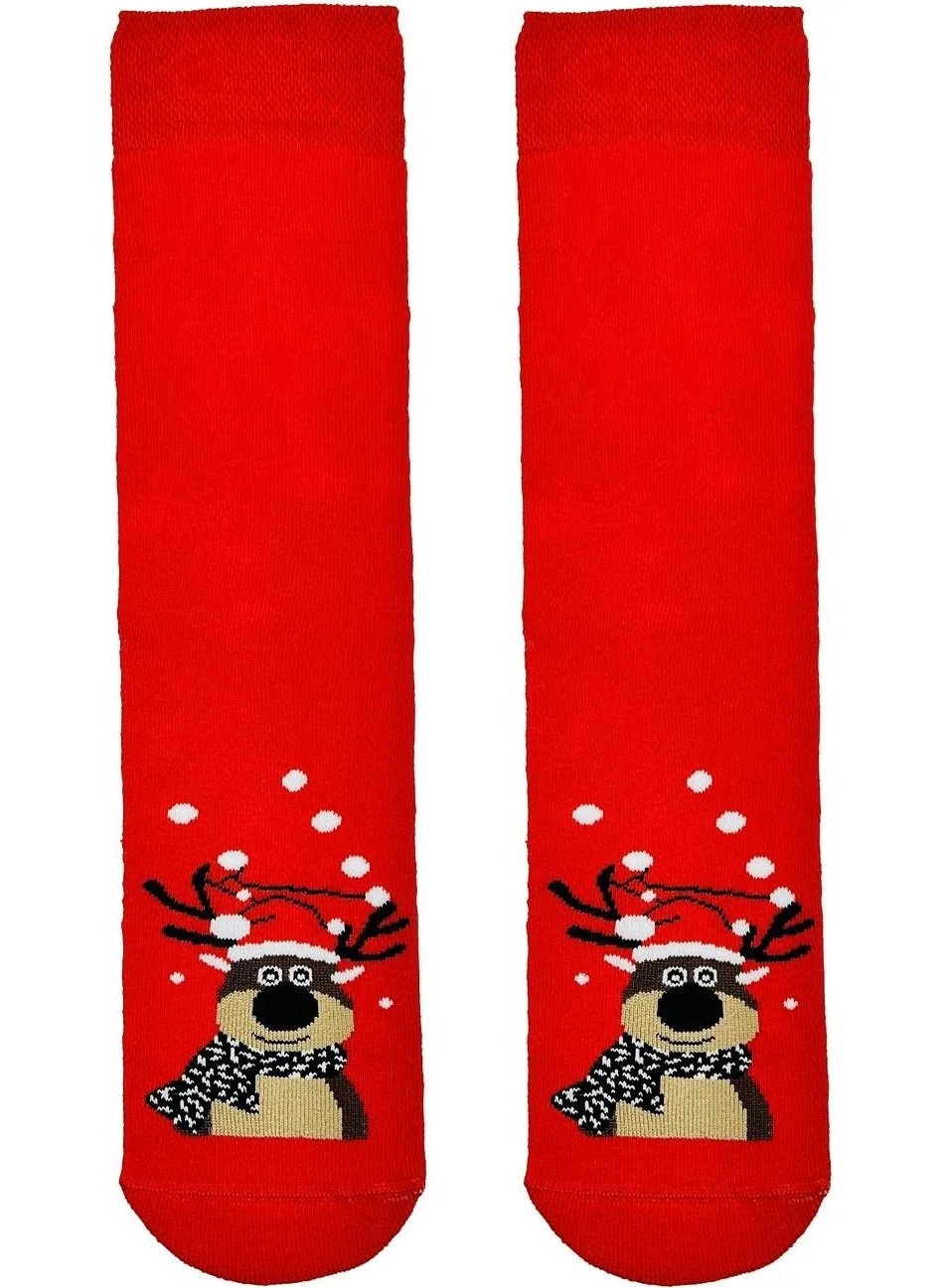 Carnaval Socks Red Deer Patterned Terry Socks