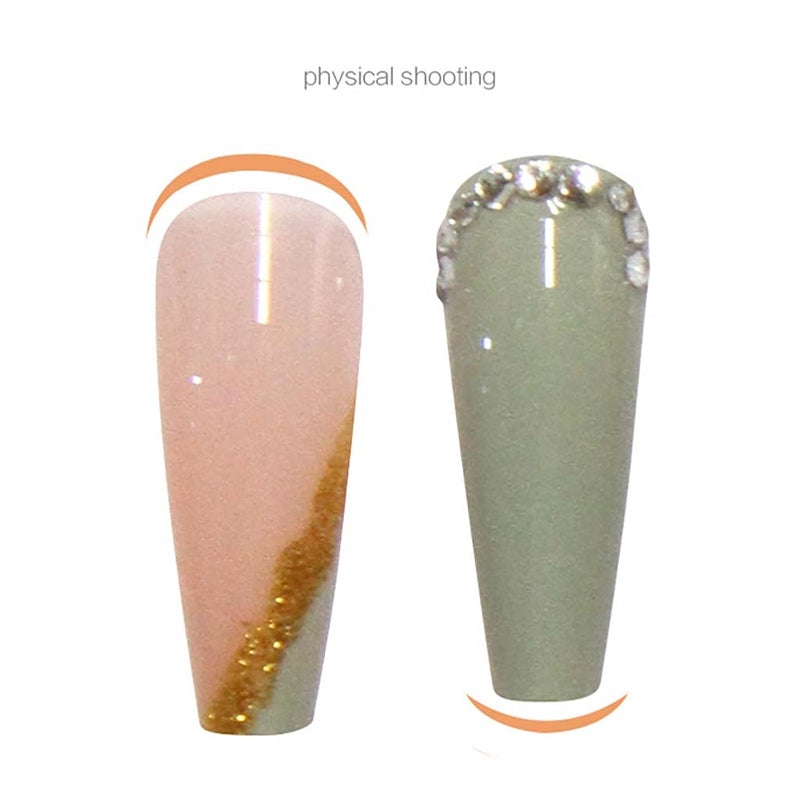 RikView Press on Nails Long Acrylic Nails Coffin Fake Nails Green Nails with Rhinestones - Image 3