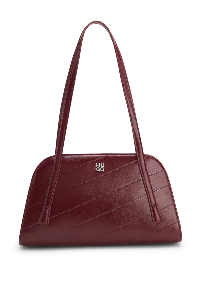HUGO Stitched faux-leather shoulder bag with stacked-logo hardware