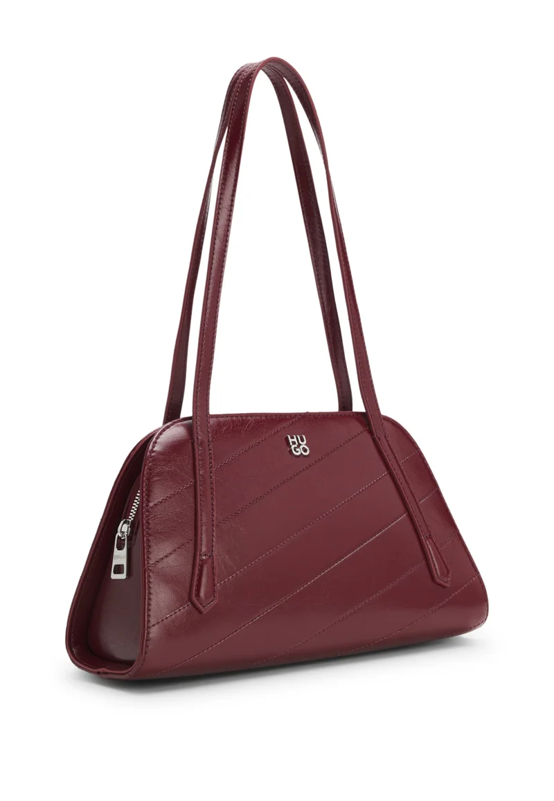 HUGO Stitched faux-leather shoulder bag with stacked-logo hardware