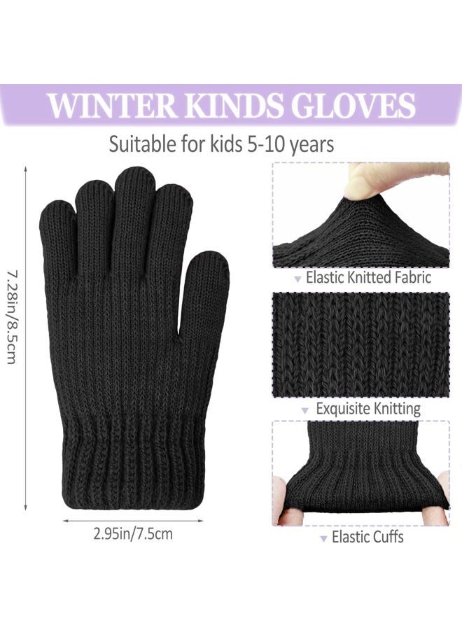 HopSooken Kids Winter Gloves for Boys Girls Fleece Knitted Warm Snow Gloves Thermal Children Mittens 5-10 years, Black, one size - Image 2