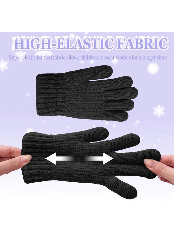 HopSooken Kids Winter Gloves for Boys Girls Fleece Knitted Warm Snow Gloves Thermal Children Mittens 5-10 years, Black, one size - Image 4
