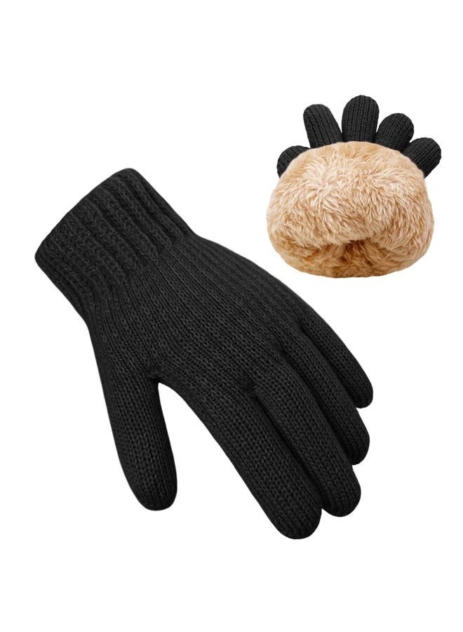 HopSooken Kids Winter Gloves for Boys Girls Fleece Knitted Warm Snow Gloves Thermal Children Mittens 5-10 years, Black, one size - Image 1