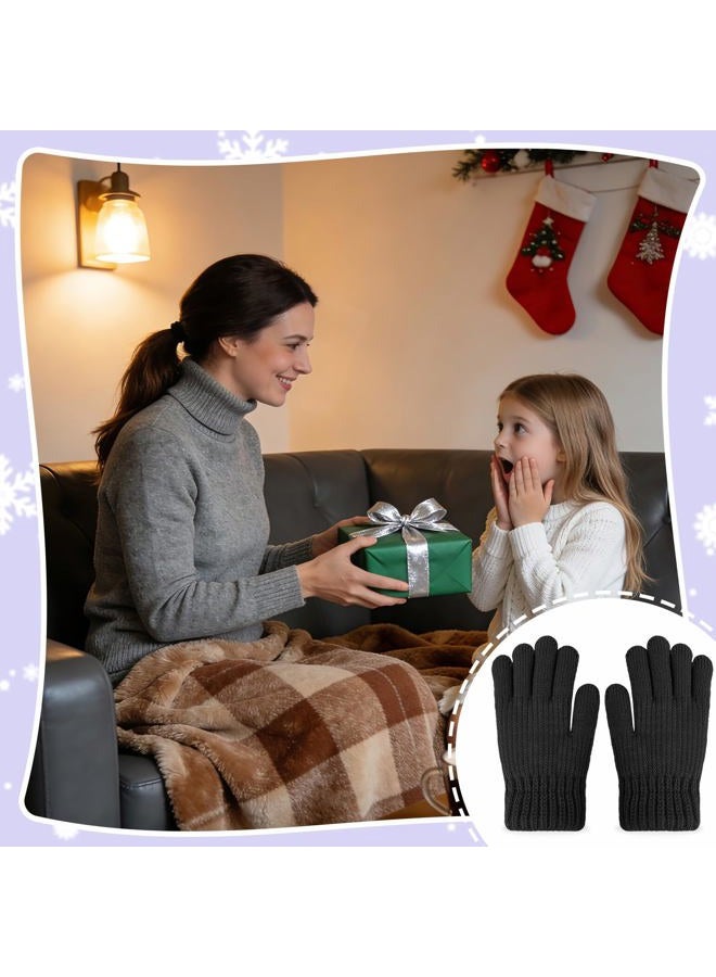 HopSooken Kids Winter Gloves for Boys Girls Fleece Knitted Warm Snow Gloves Thermal Children Mittens 5-10 years, Black, one size - Image 5