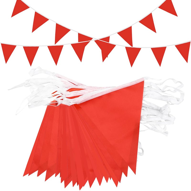 Topeedy 20M Red Bunting Flags Party Decoration 40pcs Reusable Red Pennant for Birthday Weeding Party Baby Shower Home or Garden Triangle Flags - Image 2