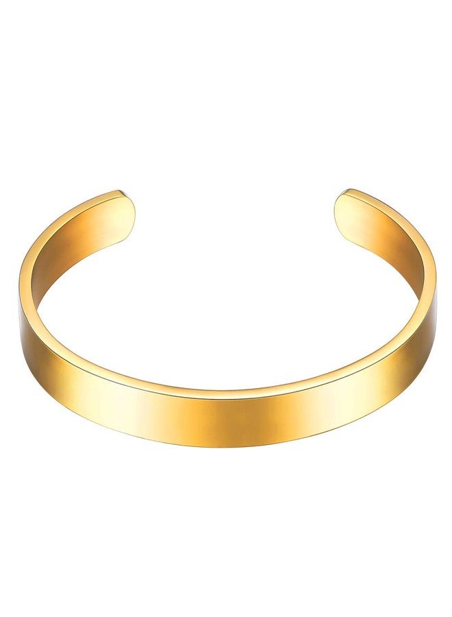 U7 Simple Cuff Bracelet 18K Gold 6mm Polished Men Women Bracelet Bangle (Diameter 2.3") - Image 1