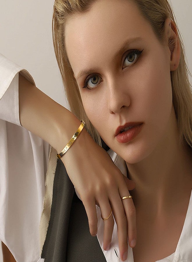 U7 Simple Cuff Bracelet 18K Gold 6mm Polished Men Women Bracelet Bangle (Diameter 2.3") - Image 4