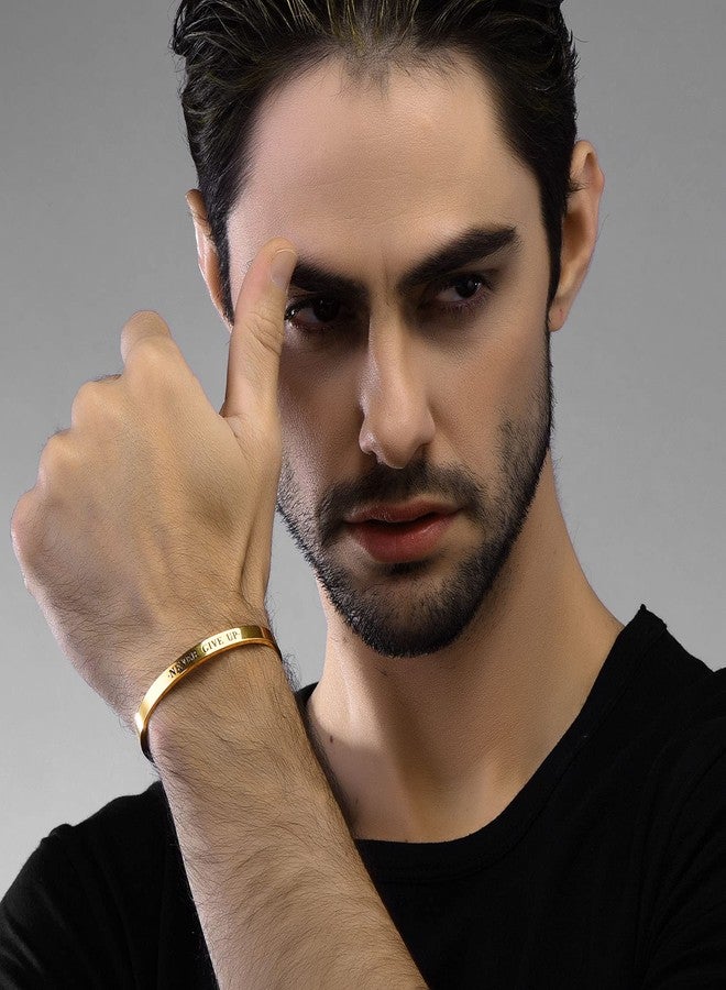 U7 Simple Cuff Bracelet 18K Gold 6mm Polished Men Women Bracelet Bangle (Diameter 2.3") - Image 2