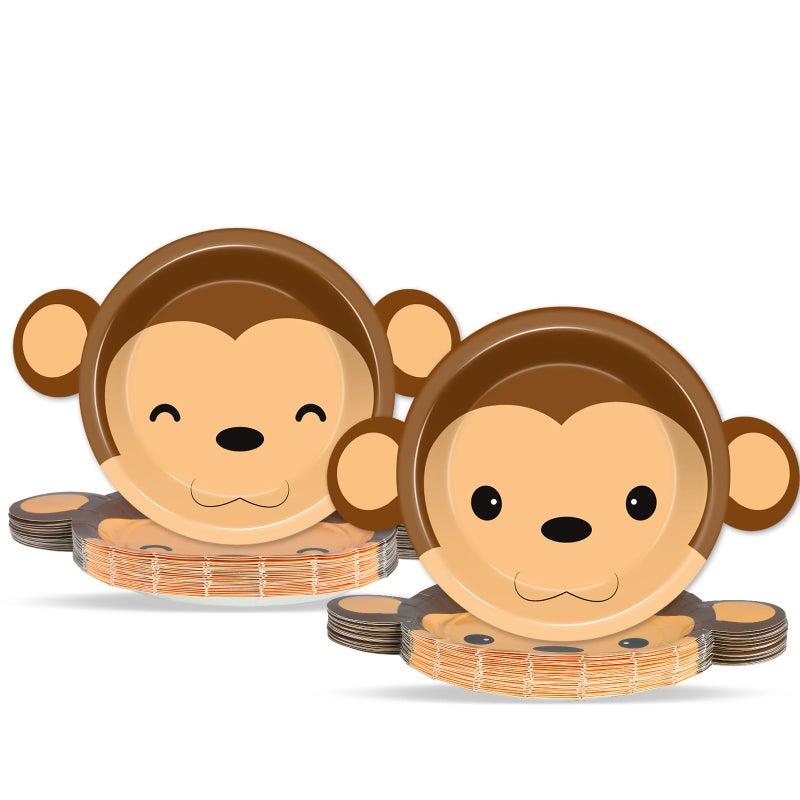 Naozinebi 50 Count Monkey Paper Plates Zoo Monkey Shaped Disposable Party Supplies Jungle Safari Party Cake Dessert Plate Animals Theme Dinnerware for Gender Reveal Boy Girl Baby Shower Birthday Decorations - Image 1