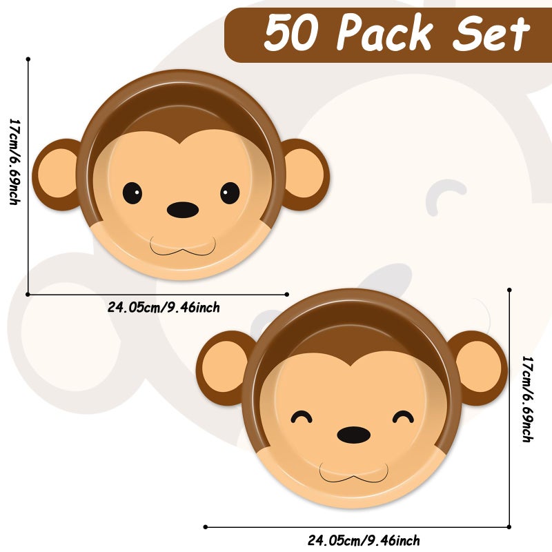 Naozinebi 50 Count Monkey Paper Plates Zoo Monkey Shaped Disposable Party Supplies Jungle Safari Party Cake Dessert Plate Animals Theme Dinnerware for Gender Reveal Boy Girl Baby Shower Birthday Decorations - Image 2