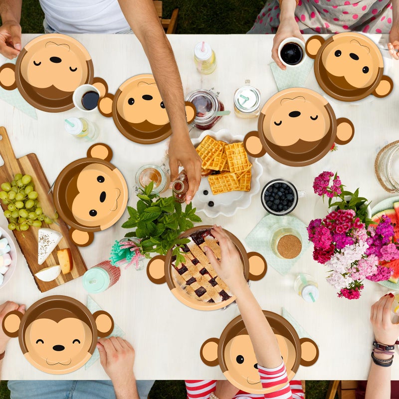 Naozinebi 50 Count Monkey Paper Plates Zoo Monkey Shaped Disposable Party Supplies Jungle Safari Party Cake Dessert Plate Animals Theme Dinnerware for Gender Reveal Boy Girl Baby Shower Birthday Decorations - Image 4