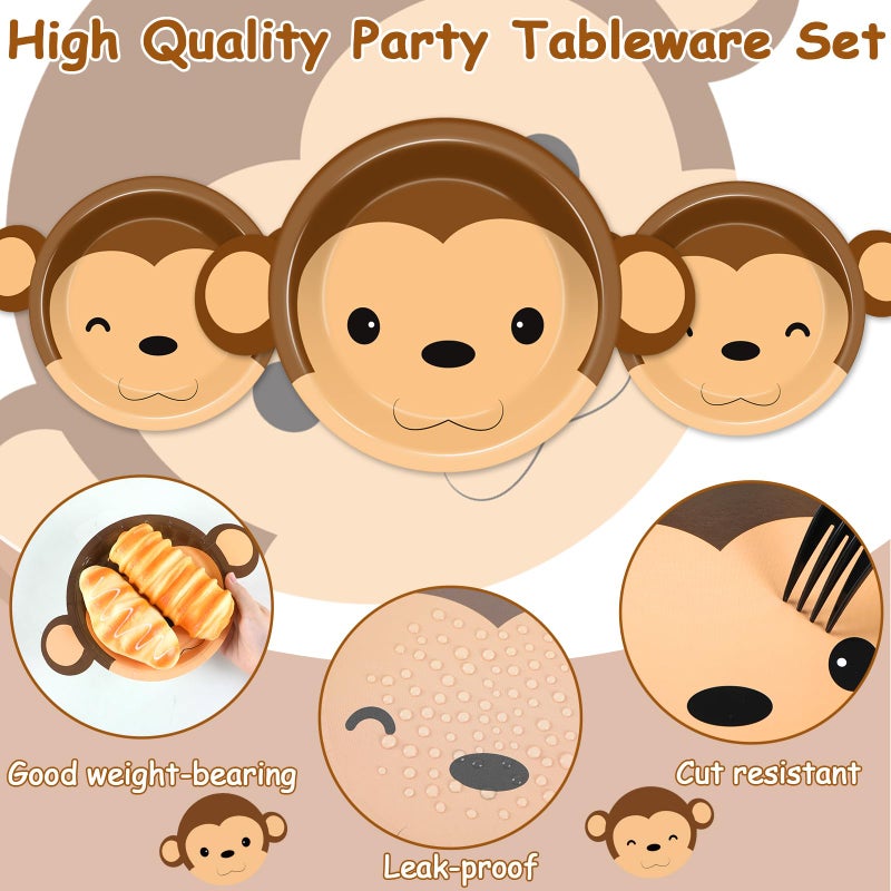Naozinebi 50 Count Monkey Paper Plates Zoo Monkey Shaped Disposable Party Supplies Jungle Safari Party Cake Dessert Plate Animals Theme Dinnerware for Gender Reveal Boy Girl Baby Shower Birthday Decorations - Image 3