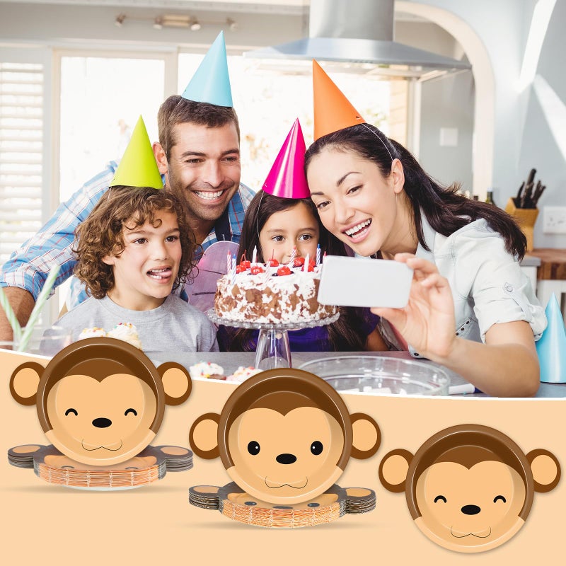 Naozinebi 50 Count Monkey Paper Plates Zoo Monkey Shaped Disposable Party Supplies Jungle Safari Party Cake Dessert Plate Animals Theme Dinnerware for Gender Reveal Boy Girl Baby Shower Birthday Decorations - Image 5