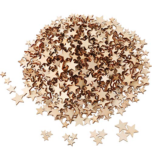 Syhood 800 Pieces Small Wooden Stars Blank Wooden Star Slices Mini Embellishments Assorted Size Ornament for DIY Craft Making Supplies - Image 1