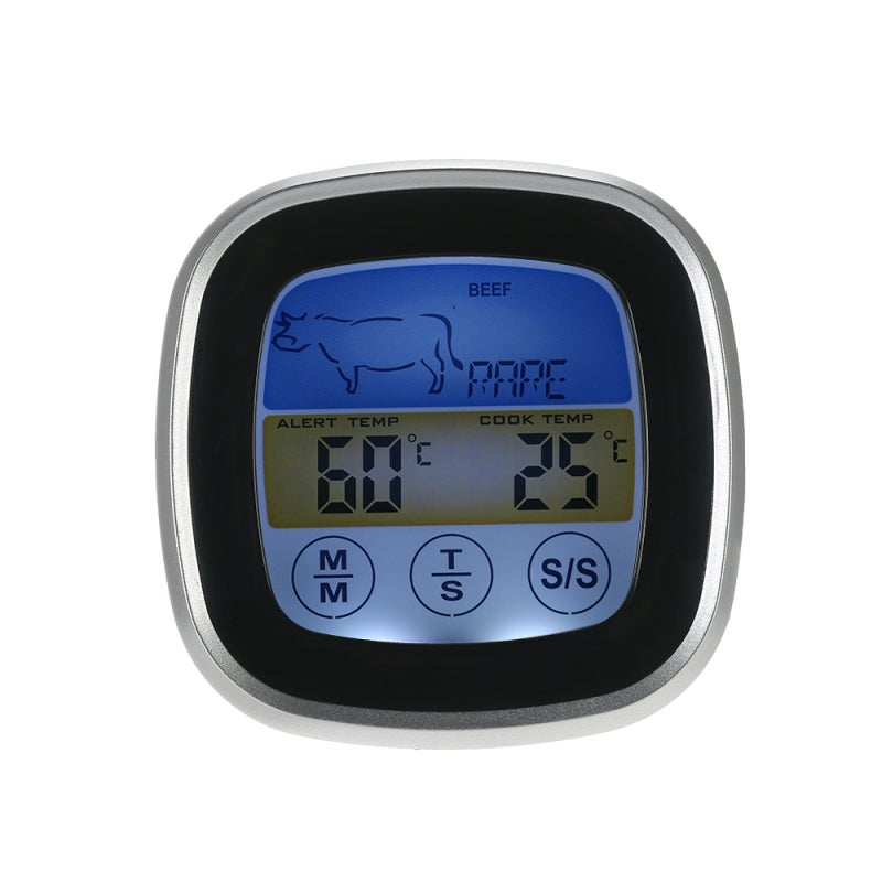 BBQ Thermometer: 304 Stainless Steel Probe, Pre Programmed Temperature Settings, Touchscreen LCD Display - Customizable Cooking Options, Alarm Notification for Outdoor Grilling, Home Kitchen Cooking