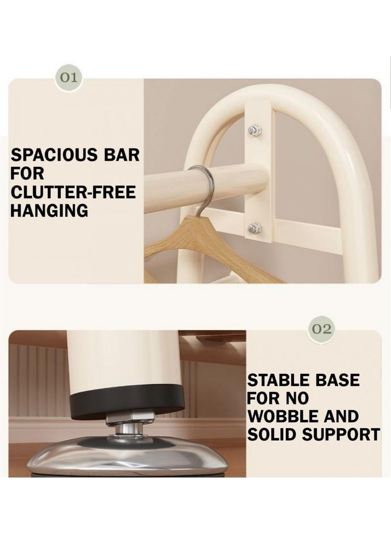 اليسا رف ملابس متين من طبقتين مع سلة وخطافات ورف سفلي - منظم خزانة ملابس كبير أبيض (170×150×40 سم) - Image 3