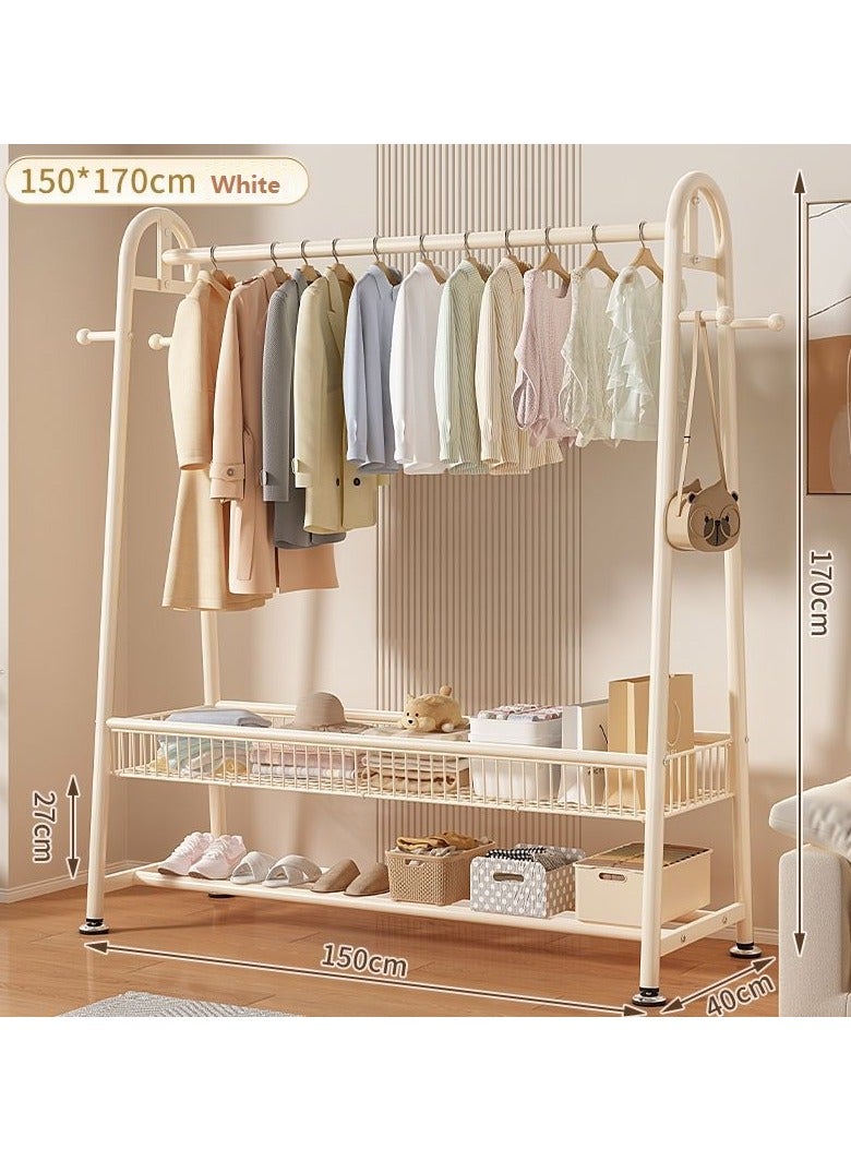 اليسا رف ملابس متين من طبقتين مع سلة وخطافات ورف سفلي - منظم خزانة ملابس كبير أبيض (170×150×40 سم) - Image 5