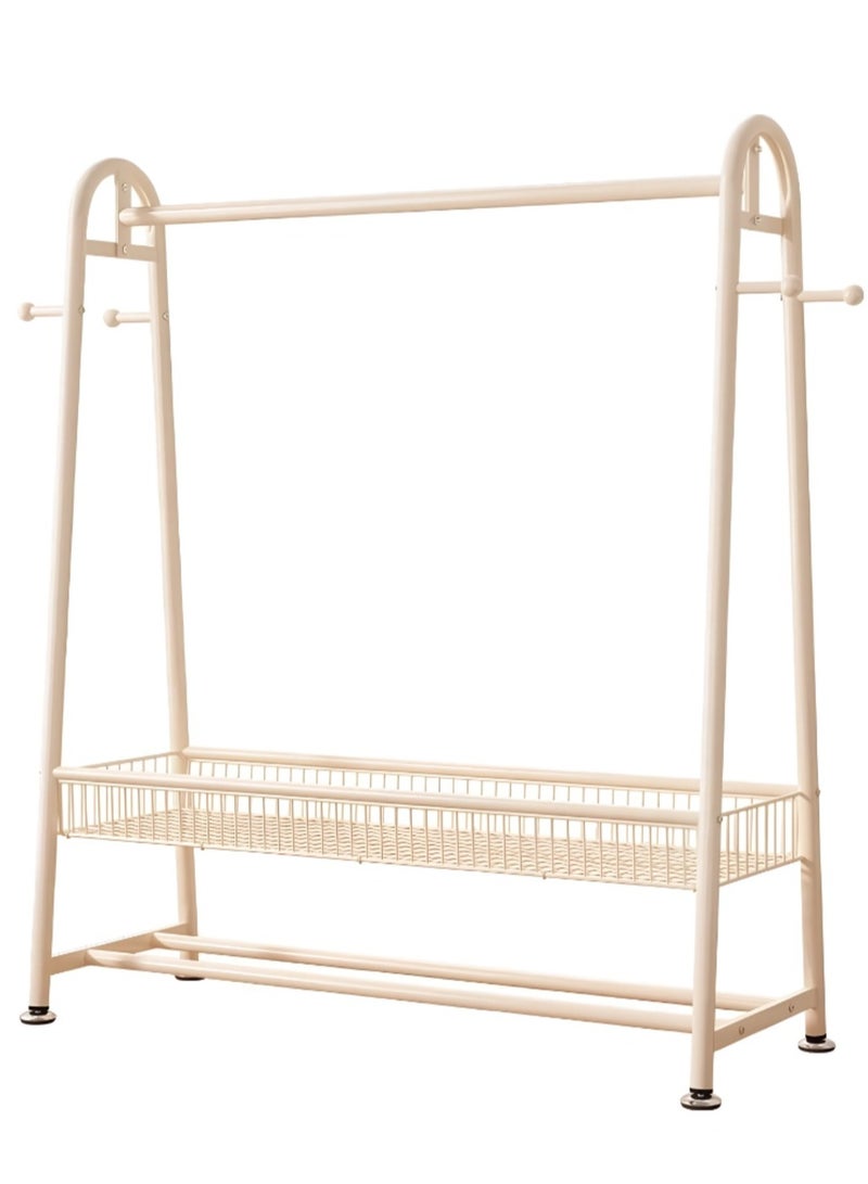 اليسا رف ملابس متين من طبقتين مع سلة وخطافات ورف سفلي - منظم خزانة ملابس كبير أبيض (170×150×40 سم) - Image 1