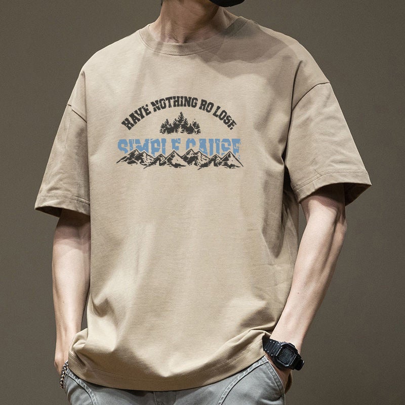 200G heavy cotton printed short-sleeved T-shirt for men's spring and summer thin trendy brand versatile round neck five-minute half-sleeved top - Image 2