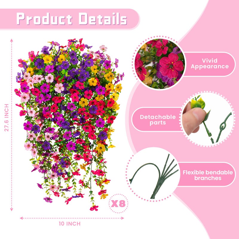 ADXORA 8PCS Artificial Hanging Fake Flowers for Outdoor Decoration Faux Silk Flowers Plants for Outdoor Outside Planter UV Resistant Daisy with Eucalyptus Leaves, Porch Front Door Patio Balcony Yard Decor - Image 2