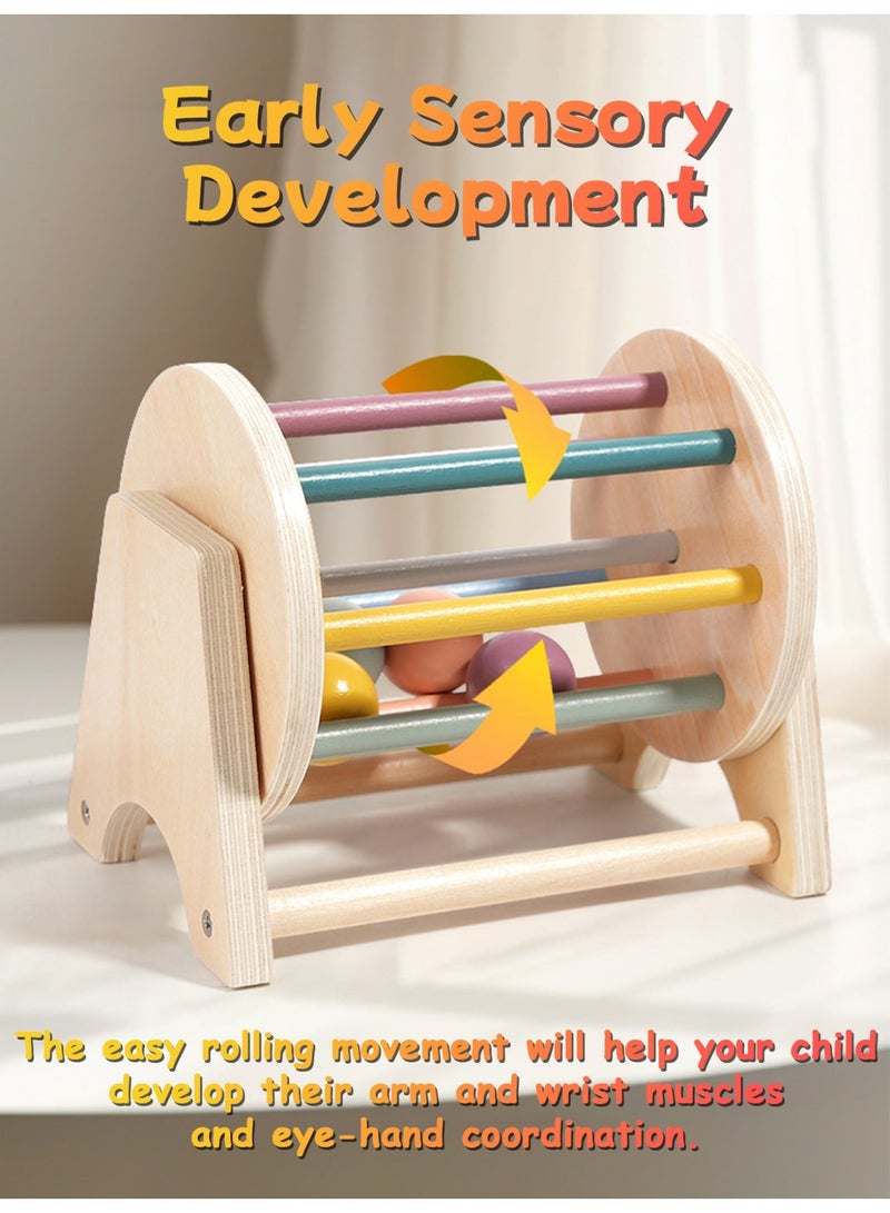 Baby Sensory Rattle Roller Toy, Wooden Rolling Drum Toy with Colorful Balls, Spinning Activity Toy for 6 9 12 Month Old Babies and 1 2 Year Old Toddlers, Tummy Time Crawling Toy, Fine Motor Skills, Eid Birthday Gifts - Image 4