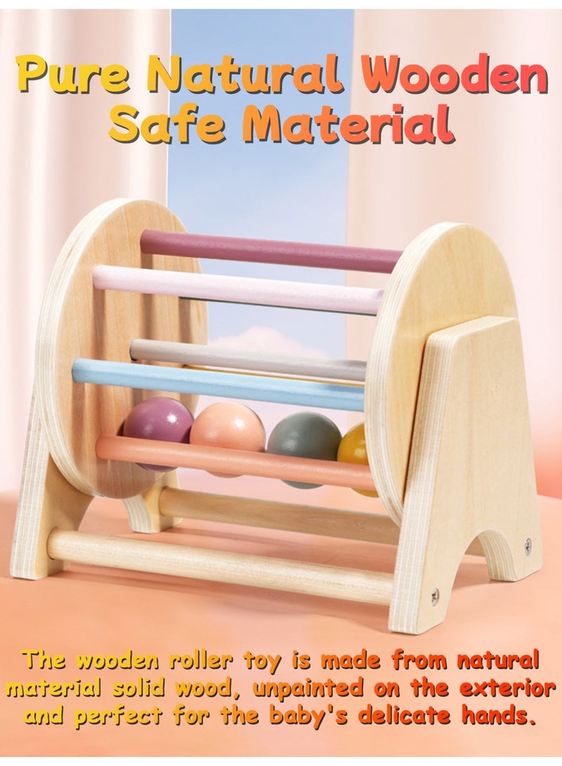 Baby Sensory Rattle Roller Toy, Wooden Rolling Drum Toy with Colorful Balls, Spinning Activity Toy for 6 9 12 Month Old Babies and 1 2 Year Old Toddlers, Tummy Time Crawling Toy, Fine Motor Skills, Eid Birthday Gifts - Image 3