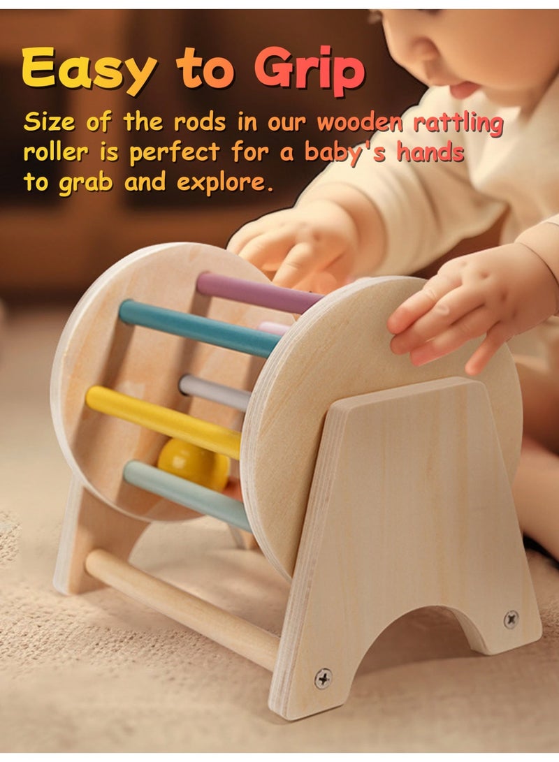 Baby Sensory Rattle Roller Toy, Wooden Rolling Drum Toy with Colorful Balls, Spinning Activity Toy for 6 9 12 Month Old Babies and 1 2 Year Old Toddlers, Tummy Time Crawling Toy, Fine Motor Skills, Eid Birthday Gifts - Image 2