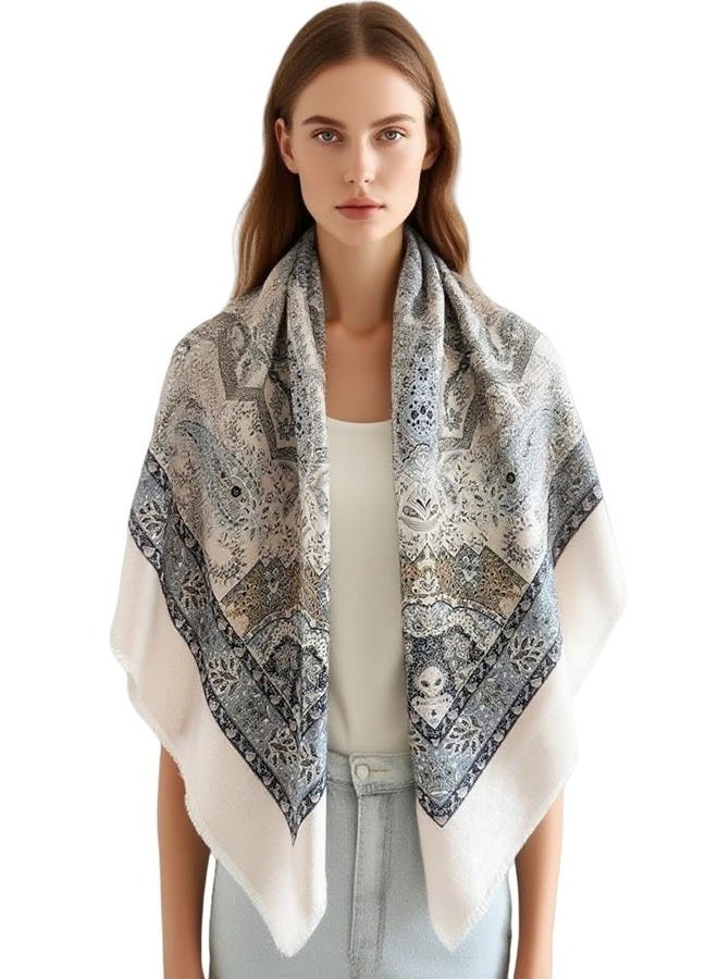 K-Elewon Large Square Scarf 51" Cotton and Linen Hand feel Scarf Fashion Scarves Hair Wrapping Scarfs Neck Scarves for Women, H2308, One size - Image 1