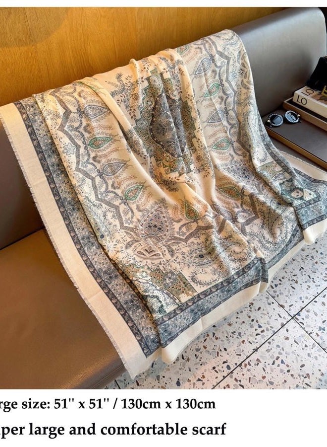 K-Elewon Large Square Scarf 51" Cotton and Linen Hand feel Scarf Fashion Scarves Hair Wrapping Scarfs Neck Scarves for Women, H2308, One size - Image 5