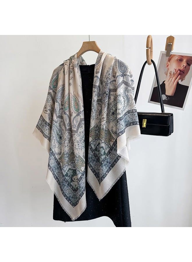 K-Elewon Large Square Scarf 51" Cotton and Linen Hand feel Scarf Fashion Scarves Hair Wrapping Scarfs Neck Scarves for Women, H2308, One size - Image 2