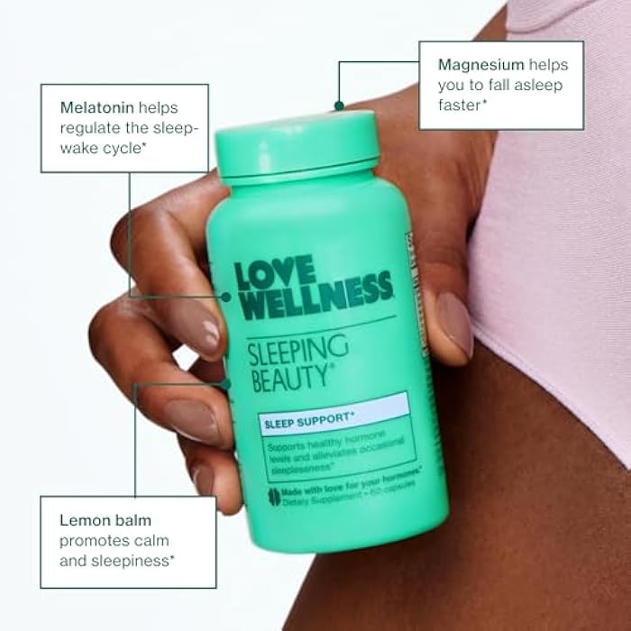 Love Wellness Sleeping Beauty | Sleep Support with Melatonin, Magnesium & L-Theanine | Promotes Restful Sleep, Relaxation & Calmness | Organic Valerian Root Powder & Lemon Balm | 60 Count - Image 4